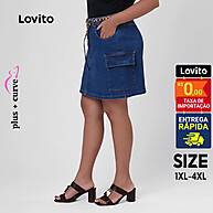 Saia Jeans Curta Plus Size com Bolsos - Lovito LB221BRL250 - imagem 1
