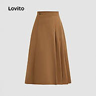 Saia Plissada Assimétrica com Botões Lovito – Elegante e Moderna - imagem 1