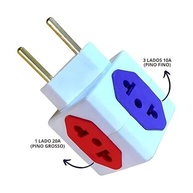 Adaptador Tomada Universal 4 Saídas Bivolt: 3x 10A + 1x 20A - Pino Fino e Grosso - imagem 3