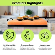 Prato de cozinha de bloco de sal do Himalaia 30 x 20 x 3,5 cm para cozinhar, grelhar, cortar e servir, com bandeja de metal e livreto de receitas, presentes exclusivos para homens, mulheres, chefs e - imagem 3
