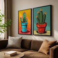 Kit 2 Quadros Decorativos Cactos Coloridos - Arte Botânica Moderna para Sala e Quarto - imagem 3