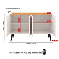 Aparador Buffet Kiev 4 Portas - Design Moderno para Sala de Jantar, Cozinha ou Quarto | RPM Móveis (Off White/Cinamomo) - imagem 4