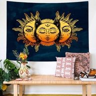 Tapeçaria Abstrata Sol e Lua - Decoração Boêmia para Quarto e Sala de Estar - imagem 1