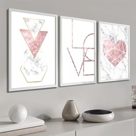 Kit 3 Quadros Love Coração Rosa Cristal - Decoração Moderna para Sala e Quarto (60x40cm, Carvalho) - imagem 4