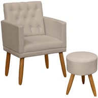 Poltrona Decorativa com Puff Bege Moderna e Resistente para Sala e Recepção - imagem 1