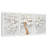 Quadros Decorativos Floral Branco com Detalhes Dourados - Transforme sua Sala ou Quarto com Estilo - imagem 2