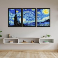 Quadros Decorativos Noite Estrelada Van Gogh - Kit 3 Peças com Moldura para Sala e Quarto - imagem 2