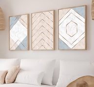 Kit 3 Quadros Estilo Marmorizado Rose Azul Moderno | Decoração Elegante para Sala e Quarto - imagem 1