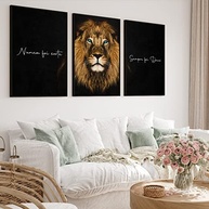 Kit 3 Quadros Decorativos Leão Nunca Foi Sorte - Luxo para Sala e Quarto - imagem 3
