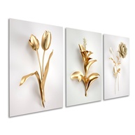 Quadros Decorativos Florais Dourados - Conjunto Moderno para Sala e Hall - imagem 1