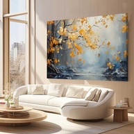 Quadro Decorativo Arte Folhas Amarela 90x60 - Tecido Premium para Quarto e Sala - imagem 3