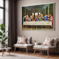 Quadro Santa Ceia Religioso com Moldura - Impressão 4K para Sala e Quarto - imagem 1
