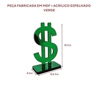 Cifrão Acrílico Espelhado Verde - Enfeite Decorativo de Luxo para Escritório e Sala - imagem 4