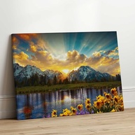 Quadro Decorativo Montanhas com Girasol 90x60cm - Paisagem em Tecido para Sala, Quarto e Escritório - imagem 4