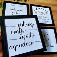 Kit 4 Quadros Decorativos Frases Sala Preto e Branco | Moldura Premium 25x25cm - imagem 3