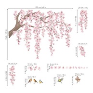 Decalque de Parede com Flores de Cerejeira e Pássaros - Adesivo Decorativo Rosa para Sala e Quarto - imagem 3