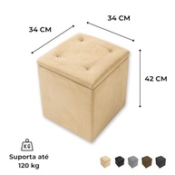Puff Baú Cinza Suede - Organizador e Assento Confortável para Quarto e Sala - imagem 3