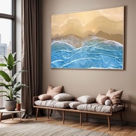 Quadro Decorativo com Moldura - Praia Mar Areia - Impressão 4K para Sala e Quarto - imagem 2