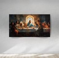 Quadros Decorativos Santa Ceia 100x70cm - Canvas Premium com Moldura de Madeira Maciça - imagem 2
