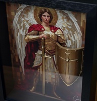 Quadro Decorativo São Miguel Arcanjo - Arte Sacra em Moldura Preta 33x26cm - imagem 4