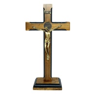 Crucifixo de Mesa São Bento Luxo 23 cm - Madeira Natural com Medalha de Fé - imagem 1
