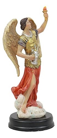 Estátua de São Uriel Arcanjo em Madeira com Base de Latão - 14cm | Decoração Cristã para Altar - imagem 4