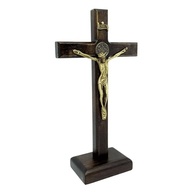 Crucifixo de Mesa São Bento em Madeira Natural - 18 cm | Decoração Religiosa Elegante - imagem 3