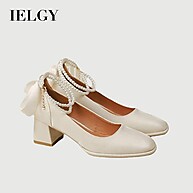 Sapatos de Casamento IELGY Branco com Calcanhar Quadrado e Nó de Borboleta - imagem 1