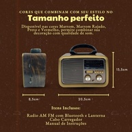 Rádio Retrô A-3188 Bluetooth USB SD Auxiliar AM FM SW Lanterna Bateria Recarregável Portátil (Marrom) - imagem 5