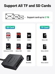 UGREEN Leitor de cartão SD USB 3.0 Leitor de cartão de memória flash de slot duplo TF SD Micro SD SDXC SDHC MMC RS-MMC Micro SDXC Micro SDHC UHS-I para Mac Windows Linux Chrome Leia 2 cartões - imagem 3