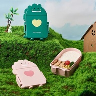 Marmita Lancheira Infantil Escolar Dinossauro Rosa com Divisória - Segura Refeições e Encanta as Crianças - imagem 5