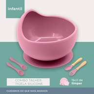 Tigela e Talheres de Silicone Life para Bebês - Rosa | Segurança, Conforto e Praticidade nas Refeições - imagem 3