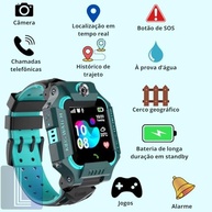 Smartwatch Infantil C/ GPS, Câmera e Chip - Segurança e Diversão para Seu Filho (Verde) - imagem 3
