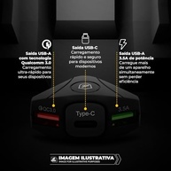 Carregador Veicular Gshield Turbo Tank 18W: 3 Portas USB/Tipo C, Carga Rápida e Segurança Martelo - imagem 2