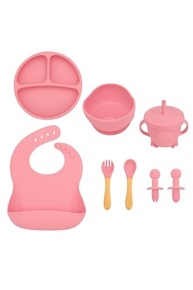 Kit Introdução Alimentar Bebê 8 Peças Silicone Seguro Sem BPA - Rosa Claro - imagem 2