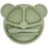 Prato com Divisória + Talheres Infantil Bebê BLW Urso Verde - Seguro e Ergonômico para Introdução Alimentar - imagem 4