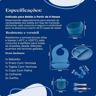 Kit Alimentação Infantil em Silicone Azul - Prato com Ventosa, Talheres, Tigela, Copo e Babador Seguro - imagem 4