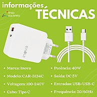 Carregador Turbo QC 3.0 40W + Cabo USB C – Carregamento Rápido e Seguro - imagem 2