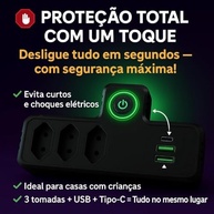 Extensão Inteligente 3 Tomadas + 2 USB + 1 Tipo-C: Carregamento Rápido e Seguro - imagem 4
