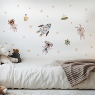 Adesivo de Parede Infantil Animais Astronautas - Design Espacial Lavável e Seguro para Quarto de Bebê - imagem 1