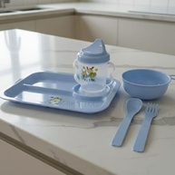 Kit Alimentação Infantil 5 Peças com Prato, Tigela, Copo e Talheres - Seguro e Prático para Bebês (Azul) - imagem 5