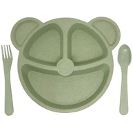 Prato com Divisória + Talheres Infantil Bebê BLW Urso Verde - Seguro e Ergonômico para Introdução Alimentar - imagem 2