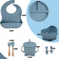 Kit Introdução Alimentar Bebê 8 Peças - Silicone Seguro, Sem BPA, Antialérgico - Prato, Copo, Colher, Garfo e Babador Premium (Roxo) - imagem 2