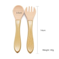 Kit Talheres Infantis Silicone com Cabo de Bambu - Garfo e Colher Seguros para Bebês - imagem 3