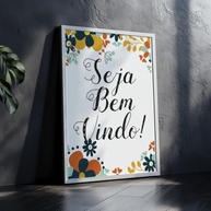 Quadro Decorativo Seja Bem-Vindo com Moldura - Estampa Floral Colorida Acolhedora para Entrada - imagem 5