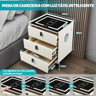 Mesa de Cabeceira Inteligente com Carregamento Sem Fios, Bluetooth, Iluminação Tricolor e Armazenamento - imagem 3
