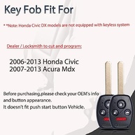 Chaveiro Controle Remoto Sem Chave para Honda Civic Si Ex / Acura Mdx (2006-2013) - Substituição 35111-Sva-306 N5F-S0084A - imagem 5