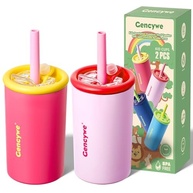 Conjunto de Copos Infantil Aço Inox 355ml com Canudo e Tampa - Seguro, Sem BPA, à Prova de Vazamento - imagem 2