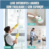 Mop Elétrico Giratório 9 em 1 - Potência Turbo 25W, Sem Fio, com 9 Escovas, Cabo Ajustável, Bateria 5000mAh, Impermeável IPX7 - imagem 4