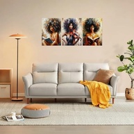 Trio Artístico Mulheres Leitura e Música - 3 Peças 20x30cm - Impressões Sem Moldura - imagem 2